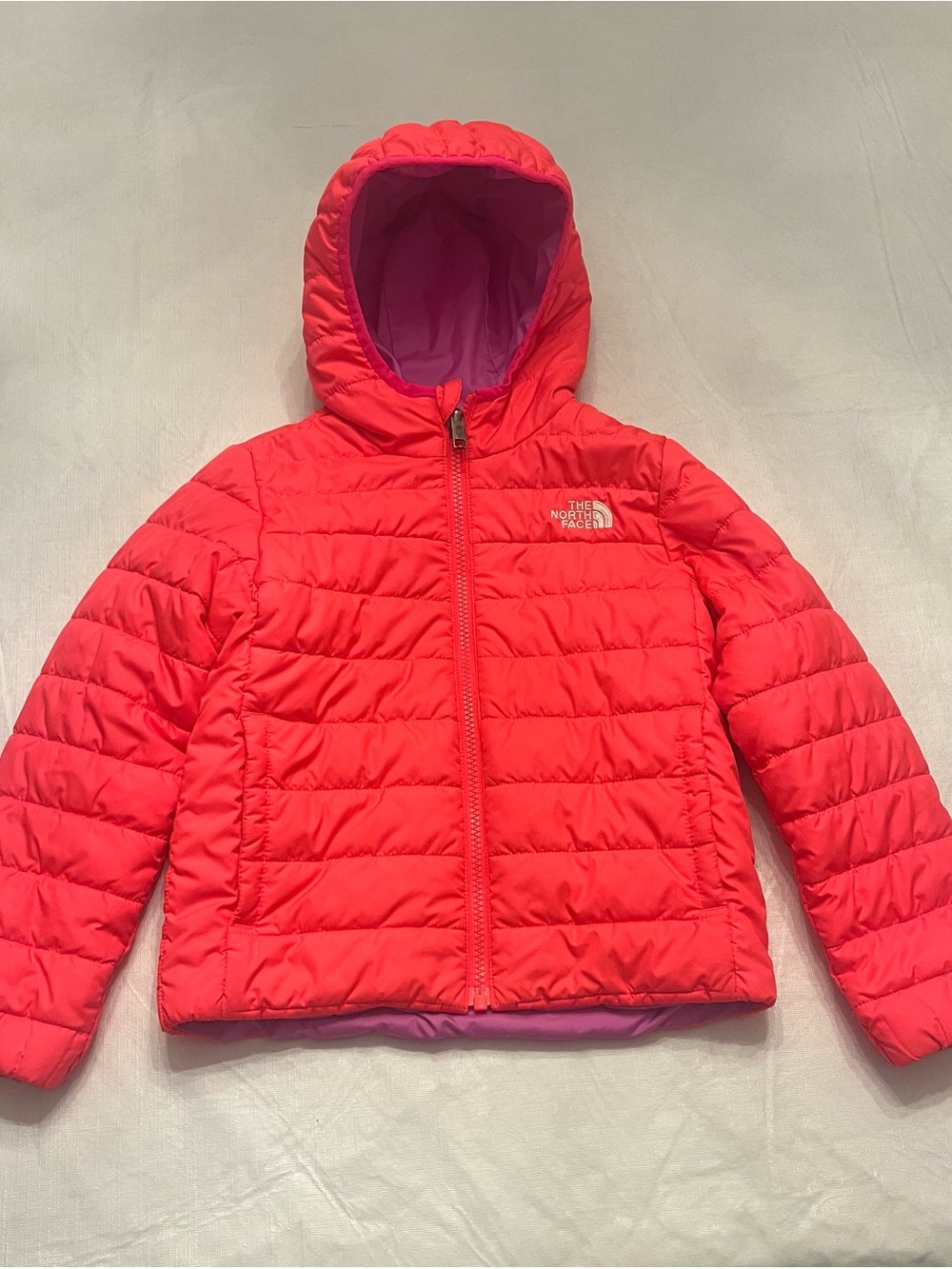The North Face Girls' Hooded Quilted Jacket - Bright Coral